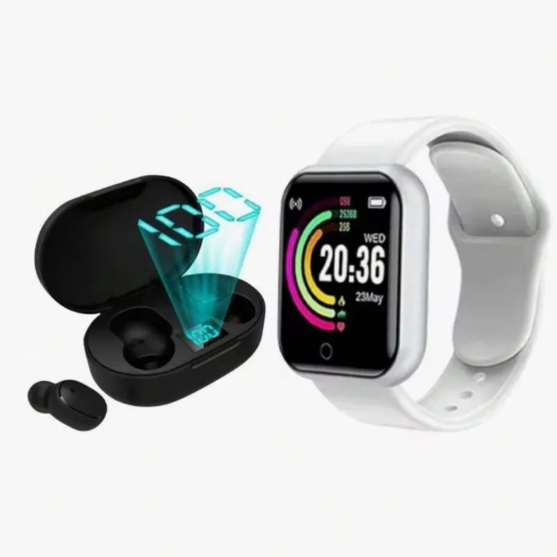 AcheinaWeb Cinza Kit Relógio Inteligente Smartwatch D20 Unissex + Fone de Ouvido Bluetooth