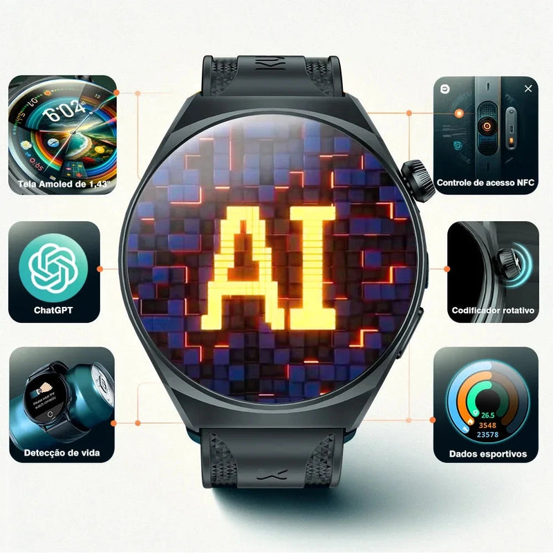 AcheinaWeb KUMI GW6 Smartwatch Esportivo com Tela AMOLED e Inteligência Artificial