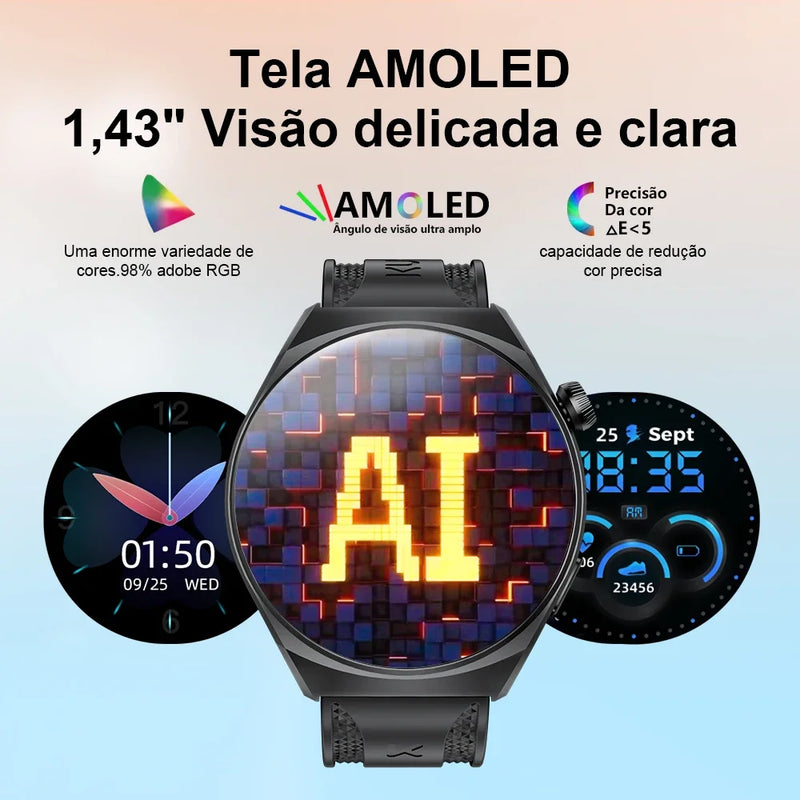 AcheinaWeb KUMI GW6 Smartwatch Esportivo com Tela AMOLED e Inteligência Artificial