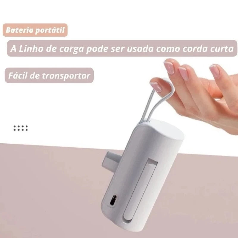 Carregador Mini Power Bank 5000mAh Bateria Auxiliar Sem Fio 2em1 Carregador Portátil para iPhone e Tipo-C